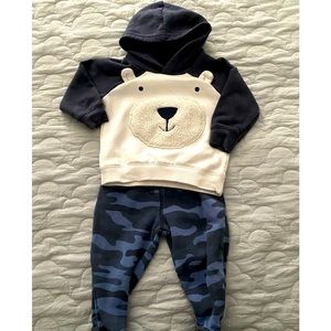 Carters Infant Boys Long Sleeve Polar Bear Top & Blue Camo Jogger Pants Set